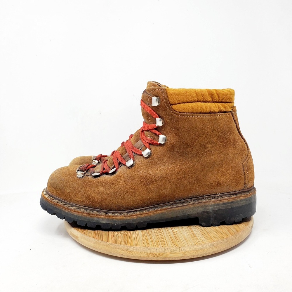LOWA Boots Mens 6 N Brown Suede‎ Lace Up Trail Hiker Alpine Vintage Red Laces